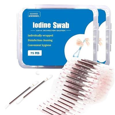 Iodine Cotton Swabs Solution Filled, 150 Individually Wrapped | First Aid Swabsticks, Wound Care, Piercing, Cleaning, Travel & Home Use
