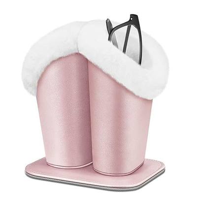 FINTIE Plush Lined Double Eyeglasses Holder with Magnetic Base for Desk | Soft Plush Lining, Glasses Stand Case For Nightstand / Bedside, Office Desktop Organizer, Small Item Storage