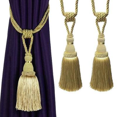 BEL AVENIR 2 Pack Curtain Tiebacks Tassel Drapery Tie-Backs Rope Handmade Holdbacks Home Office Hotel Decorative (Gold, 2 Pack)