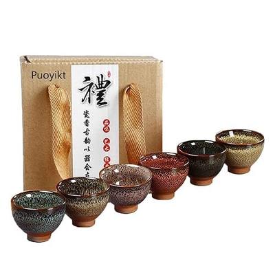 6pc Ceramic Kung Fu Tea Set, Japanese Tea Cup, Sake Cup, 2.1oz Capacity, 6 Colors