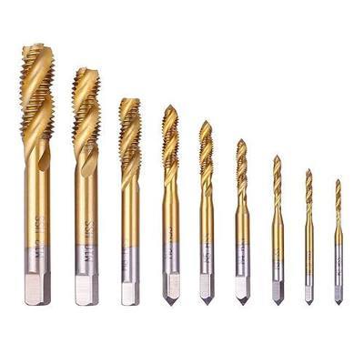 Rocaris 9 Pack of M2 M2.5 M3 M4 M5 M6 M8 M10 M12 Metric Taps Set | Titanium Coated HSS Spiral Flute