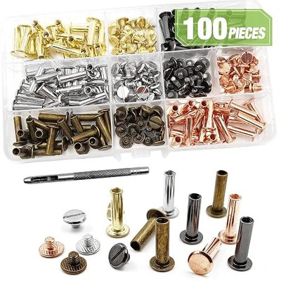 ACTENLY 100 Sets Mixed Colors Chicago Binding Screws Assorted Kit Nail Rivet Chicago Button DIY Leather Decoration Bookbinding Round Flat Head Stud Screw 5x18mm