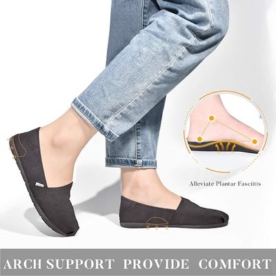 Classic Black Flats Shoes Women with Arch Support, Black Loafers for Women Canvas Shoes Walking Flats with Memory Foam, Comfortable Non Slip On Shoes for Women to Wear Daily