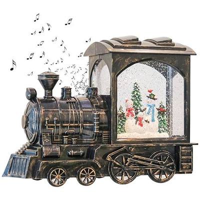 GenSwin Christmas Train Snowman Battery Operated Musical Lighted Water Snowing Glittering Snow Globe Lantern with Timer, Christmas Home Decoration and Gift(Copper)