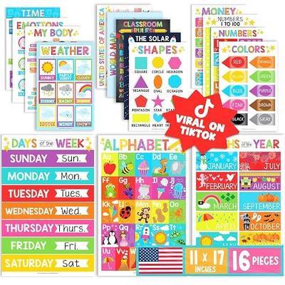 Hadley Designs 16 Educational Posters for Classroom Must Haves - Laminated Pre-K Posters for Toddler Homeschool Essentials, Toddler & Preschool Learning Activities, Kindergarten Classroom Decor