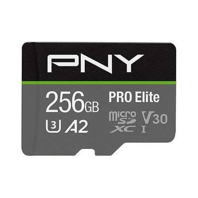 PNY P-SDU256V32100PRO-GE 256GB PRO Elite Class 10 U3 V30 microSDXC Flash Memory Card - 100MB/s, Class 10, U3, V30, A2, 4K UHD, Full HD, UHS-I, Micro SD