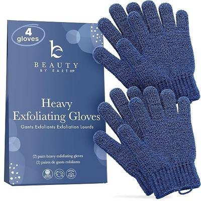 Exfoliating Glove (4 pcs, 2 Pairs) - Heavy Shower Gloves for Body Scrub | Exfoliates & Removes Dead Skin