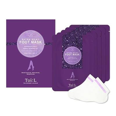 Extra Silky Foot Mask 5 Pairs, Post-Peeling Foot Care Treatment, Moisturizing Socks with Guerande Salt & Sweet Almond Oil for Dry Feet, Cracked Heels, and Callus