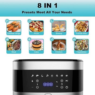 Cokunst Air Fryer 6.6 Quart 1500-Watt Power XL AirFryer Toaster Oven for Roasting/Baking/Grilling, with One-Touch Programs, 8 Presets, Dishwasher Safe Nonstick Basket & Auto Shutoff