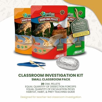 Barn Owl Pellets Classroom 20 Pack (Small) – Dissection Kit for Ecology & STEM – Includes Forceps, Picks & Teacher Guide – Hands-On Science Activity