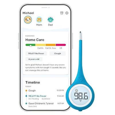 Kinsa QuickCare Smart Digital Thermometer for Adults, Kids and Babies, Oral, Rectal & Underarm Thermometer, App-Connected Fever and Symptom Tracking, Fast Accurate Readings