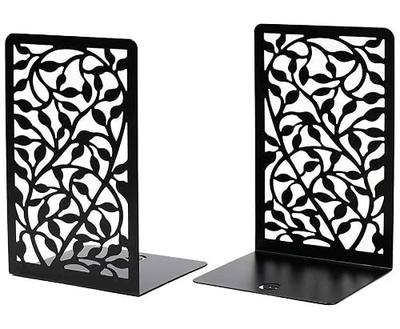 CNK Book Ends for Shelves - Metal Holders for Home Office Heavy Books, Shelf Stoppers, Decorative Set of 2 Black Infinite Leaves Bookends