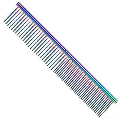 ROPO Dog Comb for Removing Matted Fur - Pet Dematting Comb with Rounded Teeth and Non-Slip Grip Handle - Prevents Knots and Mats for Long and Short Haired Pets (Round handle, Colour)