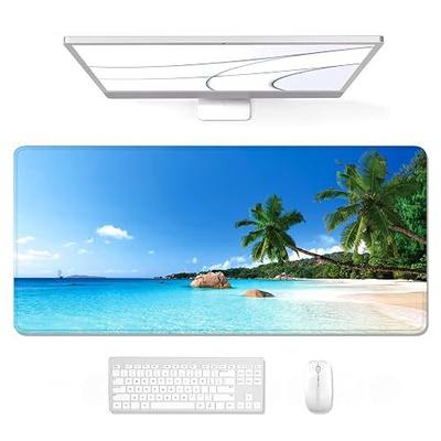 Auhoahsil Large Gaming Mouse Pad, Beach Theme XXL 35.4 x 15.7 in Desk Pad Stitched Non-Slip Rubber Long Computer Mousepad Thin Extended Full Size Desk Mat for Desktop, Laptop, Wireless Mice, Blue