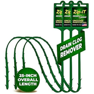 The original Zip-It Hair Clog Remover 25-inch Overall Length Drain Snake Cleaner (3-Pack), Unclog Your Sink, Shower, & Tub Drain In Seconds – Non-toxic, Made in the USA