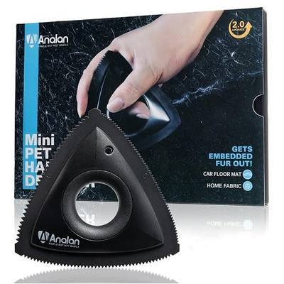 Analan Mini Pet Hair Remover for Car Detailing Dog Hair Tool Brush(Black) | Deep Cleaning, Reusable Rubber, Gentle on Fabrics, Triangle Design For Car Interiors, Couch, Rugs, Carpet, Mats & Furniture