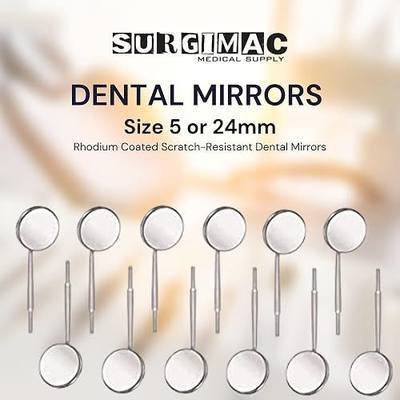SurgiMac Dental Mirrors - Rhodium-Coated Front Surface Diagnostic Dental Mouth Mirror - Intraoral Dental Mirror for Inside Mouth - Stainless-Steel Cone Socket Oral Mirror – 12Pcs/Box – Size 5/24mm