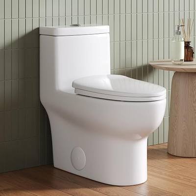 DeerValley Elongated One Piece Toilet with Efficient Dual Flush 1.1/1.6 GPF | Standard Height Toilet Bowl, Durable Ceramic, Slow Close Seat, Skirted Design 12" Rough-In Toilet for Bathroom DV-1F026