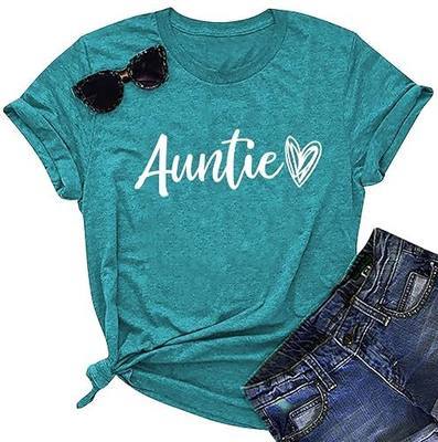 Auntie T Shirt Women Cute Love Heart Print Bless Aunt Tops Tees Casual Short Sleeve Vacation Shirts Tops