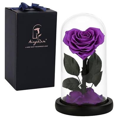 Forever Preserved Real Heart Rose Birthday Gifts for Women,Valentines Eternal Flower in Glass Gift for Valentine's Day Mothers Day Christmas Anniversary Birthday (Purple)