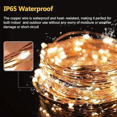 2 Pack Solar String Lights, 100 LED Solar Powered Fairy Lights Waterproof 33FT Garden Copper Wire Lighting with 8 Modes for Outdoor, Patio,Wedding, Yard, Christmas, Halloween (Warm)