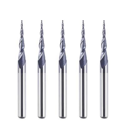 SpeTool 5Pcs Tapered Ball Nose Carving End Mill 1/8 inch Shank 0.25MM Radius (0.5MM Diameter) Tips 3D Woodworking Tool CNC Router Bits