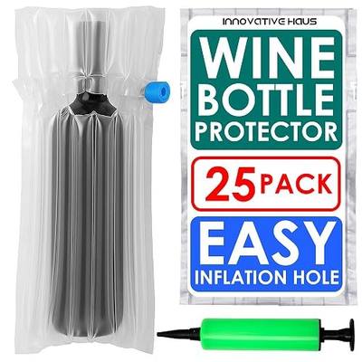 Innovative Haus Pack of 25 Wine Bottle Travel Protector Bags with Pump - Inflatable Wine Bags for Travel - Protection for Glass Bottles Airplane Luggage - Packaging Shipping Sleeves
