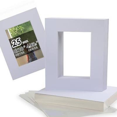 Falling in Art Acid Free 8x10 Pre-Cut Picture Mat Board Kit for 5x7 Photo | Includes 25 White Core Bevel Cut Mattes, 25 Backing Boards, 25 Crystal Clear Bags