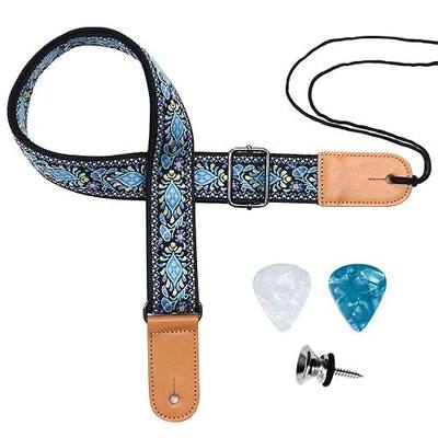 Ukulele Strap, Hawaiian Jacquard Blue Flower Ukelele Shoulder Strap, Suitable for Soprano Concert Tenor Baritone String Instruments