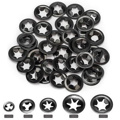 OIIKI 200pcs Internal Tooth Washers, Quick Locking Washers, Push On Speed Clips Fasteners Kit, 65Mn Steel Washers-40pcs Each Size (5 Sizes)