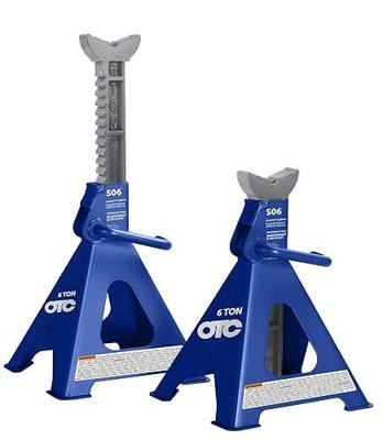 OTC S06 6-Ton Jack Stands - 15-5/8" to 23-11/16" Min/Max Height; Set of 2 | Formed & Welded, High-Strength Steel Stands with Self Locking Ratchet Handle, 11-Tooth Ratcheting, 1.2"x 4.2" V-Notch Saddle