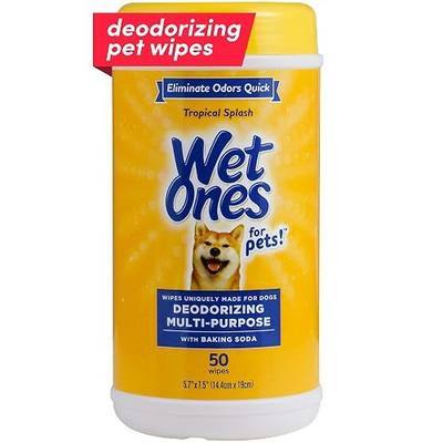 Wet Ones for Pets Deodorizing Dog Wipes with Baking Soda, Tropical Splash Scent - Multipurpose Deodorizing Pet Grooming Wipes in Resealable Canister, 50 Count