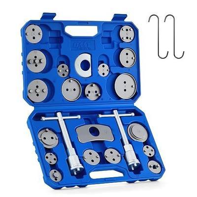 Orion Motor Tech 24pc Brake Caliper Compression Tool Set, Heavy Duty Brake Piston Compressor Tool and Wind Back Tool Kit for Brake Pad Replacement, Universal Disc Brake Caliper Tool Set with Blue Case | 1045 Steel Construction; Full Multi Piece Set for Most Vehicles; Thrust Bolt Assemblies; Precisio