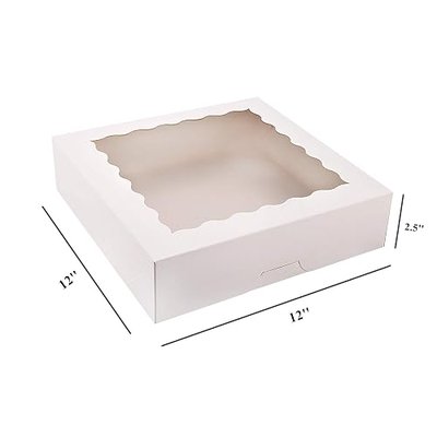 Tcoivs 20-Pack Pie Boxes 12" x 12" x 2.5", Bakery Boxes with Window, White Cookie Boxes, Auto-Popup Treat Boxes for Pies, Muffins, Donuts and Pastries