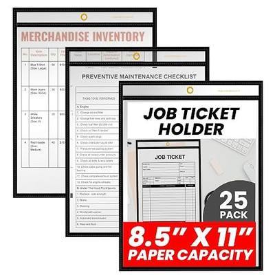 Office Werks Stitched Dry Erase Pocket, Portrait View Heavy Duty Reusable 8.5" X 11" Sleeves, Clear Both Sides with 1 Hole for Attaching to Machinery, File Cabinets and More, Black Trim (Pack of 25)
