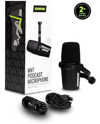 Shure MV7 USB Podcast Microphone for Podcasting, Recording, Live Streaming & Gaming, Built-in Headphone Output, All Metal USB/XLR Dynamic Mic, Voice-Isolating Technology, TeamSpeak Certified - Black | Hybrid USB and Xlr Outputs, Voice Isolation for Focused Vocals, Built-in 3.5mm Headphone Monitoring