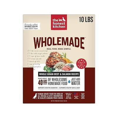 The Honest Kitchen Whole Grain Beef & Salmon Recipe, Human Grade Dehydrated Dog Food with Bone Broth, Dry or Wet Food Topper for Adults Dogs, Just Add Water, 10 lb Bag Makes 40 lbs
