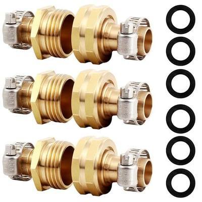 Solid Brass Garden Hose Repair Connector with Clamps Hose End Repair Kit,Fit for Male and Female Hose Fittings (5/8"-3 Set)