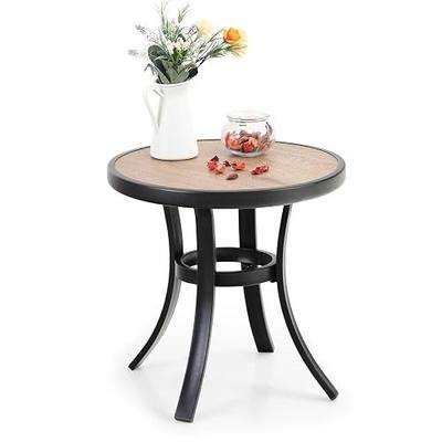 PHI VILLA Outdoor Round Side Table, 19" Metal End Table | Polywood top, all weather small table for patio deck yard porch
