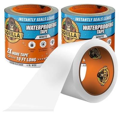 Gorilla Waterproof Patch & Seal Tape, White Tape, 4" x 10' (Pack of 2) - Permanent Weather Resistant Seal for Leaks and Repairs
