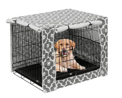 Pethiy Dog Crate Cover Durable Polyester Pet Kennel Cover Universal Fit for Wire Dog Crate - Fits Most 24 inch Dog Crates - Cover only-Gray Soles-24