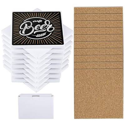 Ruisita 16 Pack Ceramic Tiles for Crafts Coasters White 4 x 4 Inch Square Ceramic Coasters with Cork Backing Pads for DIY Ink Painting