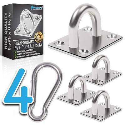 Premium M6 Heavy-Duty Stainless Steel Pad Eye Snap Hook, Ceiling Hook, 8PCS | 4PCS Eye Hooks + 4PCS Snap Hooks, Hanging Kit with Screws for Hammock Chair Swing, Yoga, Gym, Sun Shade Sail, Plant Hangers