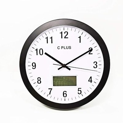 C Plus Wall Clock Non Ticking Silent Battery Operated 12 Inch Quiet Sweep Quartz Movement Modern Home Decor with Temperature Date Time Week Large Numbers Easy to Read Round Room Thermometer Black