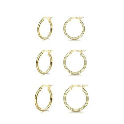 3 Pairs 925 Sterling Silver Hoop Earrings | Small White Gold Plated Hoop Earrings for Women (13mm,15mm,20mm,25mm,30mm,40mm,50mm,60mm)