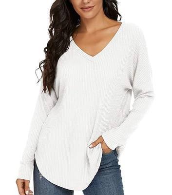 IWOLLENCE Womens Casual Twist Knot Tunics Waffle Knit Shirts Long Sleeve T Shirts