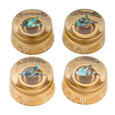 Musiclily Pro Metric Size Abalone Bird Top Guitar Speed Knobs Volume Tone Control Knob for Epiphone Les Paul SG Style Electric Guitar, Gold (Set of 4)