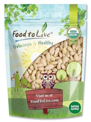 Food to Live Organic Blanched Whole Almonds, 2.5 Pounds - Non-GMO, Raw, Unpasteurized, Unsalted, Keto, Paleo, Kosher, Bulk, High in Protein, Dietary Fiber, Vitamin E, Manganese and Riboflavin.