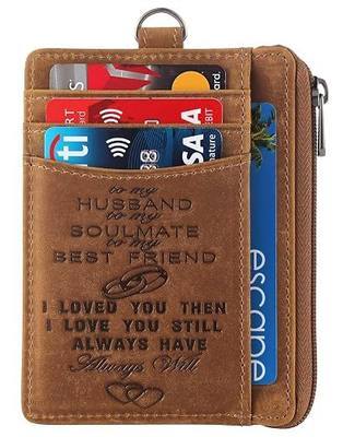 Badge Holders Mens Lanyard Wallet Genuine Leather Slim Card Wallet with Zipper RFID Blocking Card Holder …