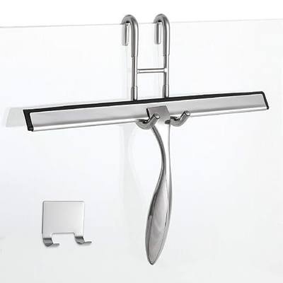 Simtive 12-Inch Shower Squeegee Set, Includes Shower Door Hook and Adhesive Hook, Squeegee for Shower Doors, Mirror and Window, Silver